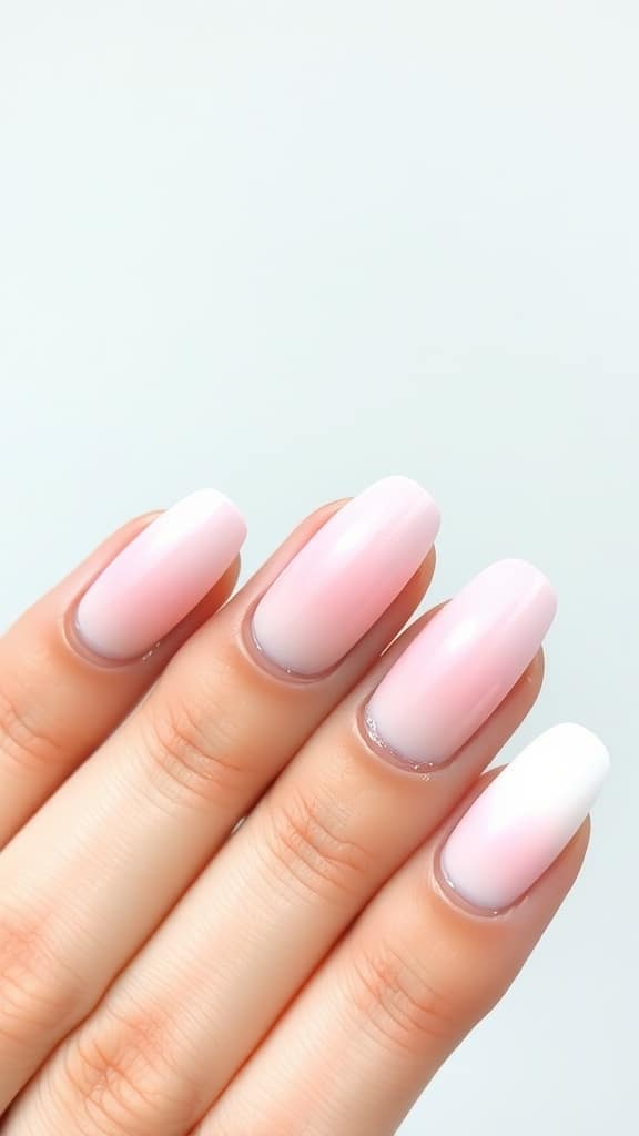 Almond nails featuring a soft pink ombre design.