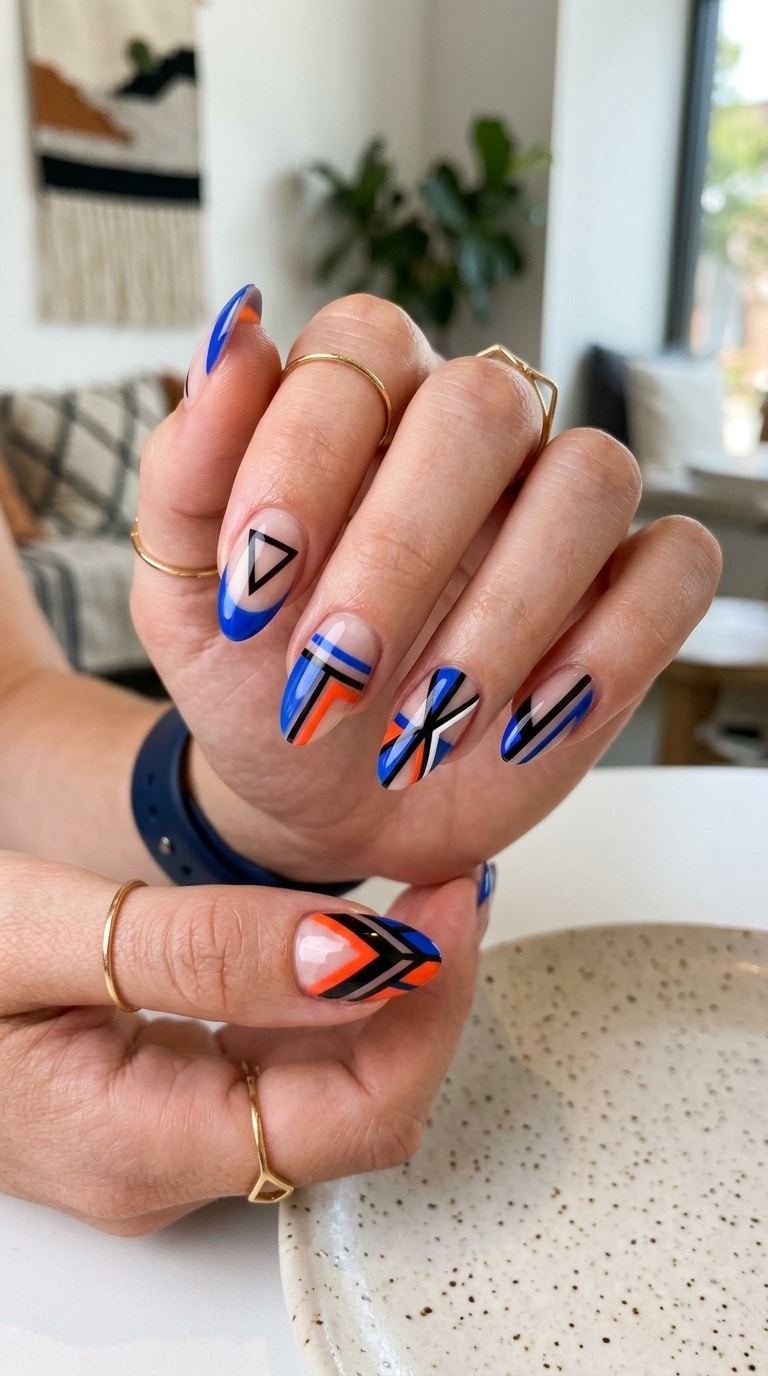 Design showcasing negative space almond nails